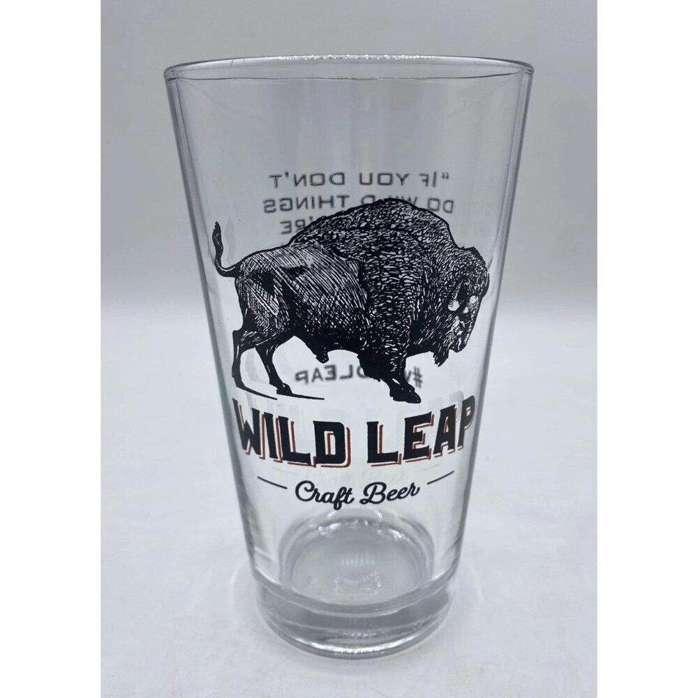 Wild Leap Brewing Company Craft Beer Glass 5.75" Tall Buffalo Logo Man Cave